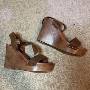 MIA Sandals Womens 8.5 Brown Strappy Leather Platforms Boho Western Minimalist